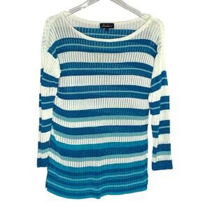Luisa Spagnoli S Womens Knit Lightweight Sweater Top Blue Stripe Caldera *flaw